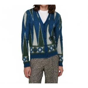 NEW AMIRI backgammon brushed cardigan in green white